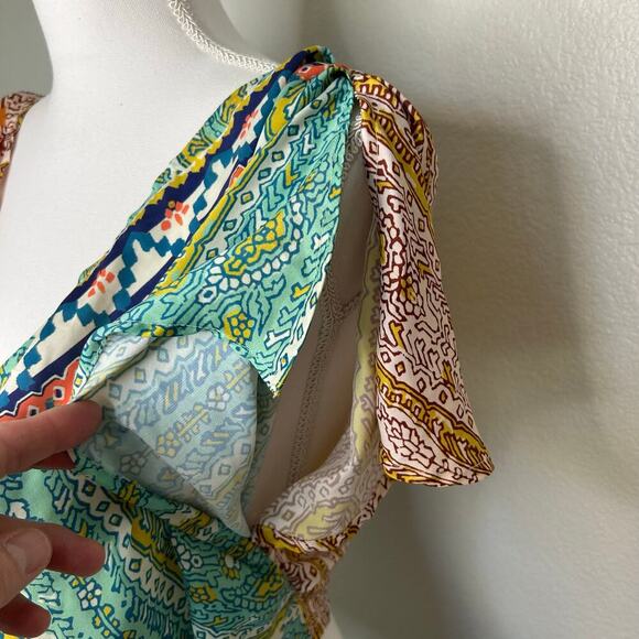 Anthropologie motif multicolor crop top swim suit cover up split sleeve size M - Picture 3 of 7